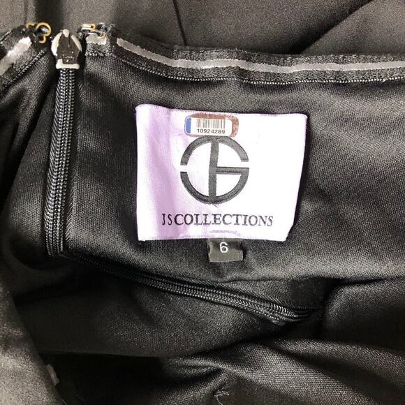 JS Collections Off Shoulder Split Gown Ruffle Maxi Evening Dress Black Size 6 - Picture 7 of 10